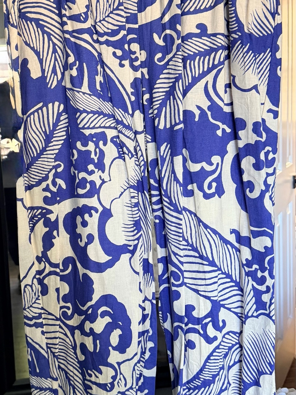 Blue and Natural Tropical Leaf Pants